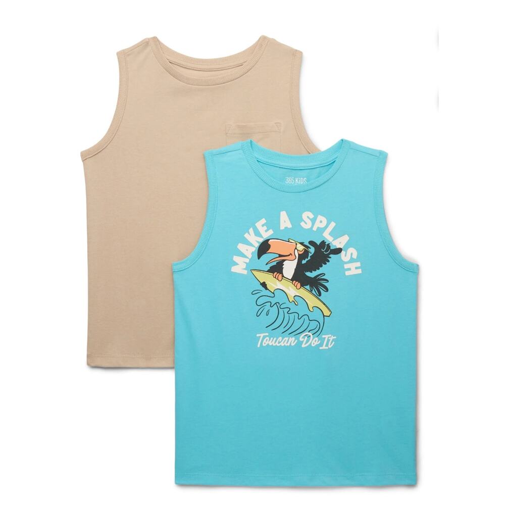 365 Kids Boys Mix & Match Multipack Graphic & Pocket Tanks, 2-Piece, Size 5 NWT